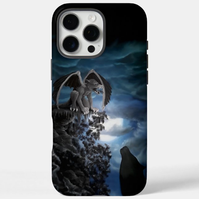 Wolf Moon - Wolf mit Golem iPhone 16 Pro Max Hülle (Rückseite)