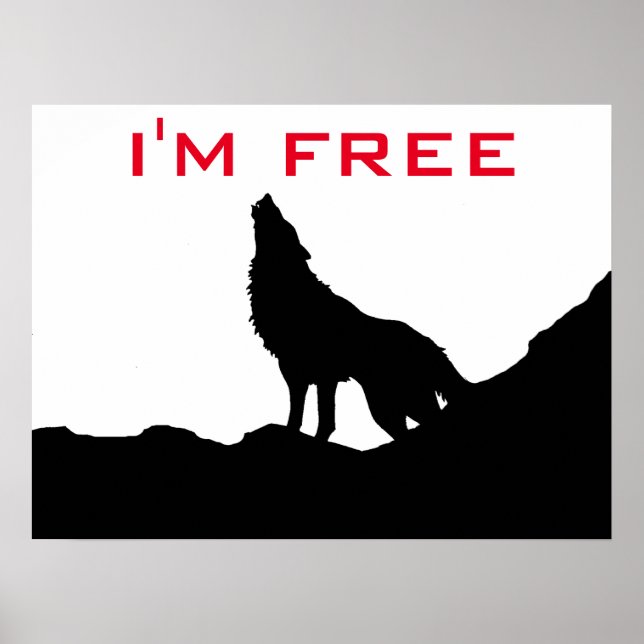 Wolf Motivierend Freedom Black & White Poster (Vorne)