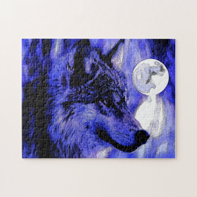 Wolf Motivierend Freedom Blue Night Fullmoon (Horizontal)