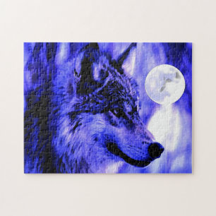 Wolf Motivierend Freedom Blue Night Fullmoon