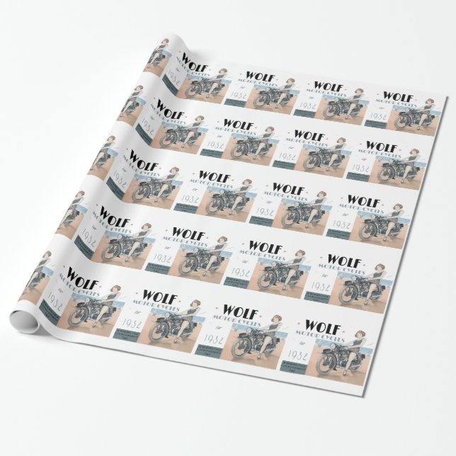 Wolf-Motorrad-Umschlagpapier Geschenkpapier (Ungerollt)