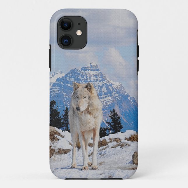 Wolf & Mountain Wildlife Art iPhone 5 Coque (Dos)