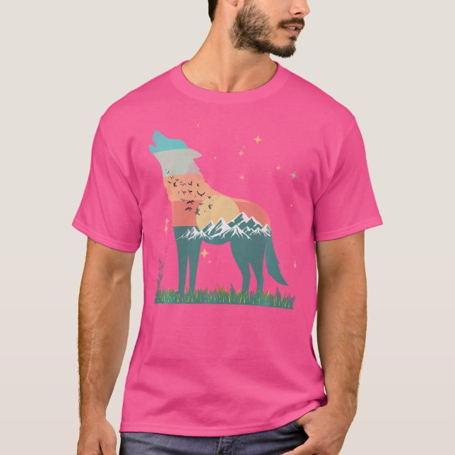 Wolf Mountains Vögel fliegen Sonnenuntergang oder  T-Shirt (Vorderseite)