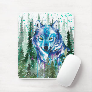 Wolf Mouse Pad Farbiger Watercolor Wolf Mousepad