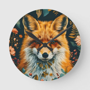 Wolf-Muster Vintage-Wald Blumen Garten Runde Wanduhr