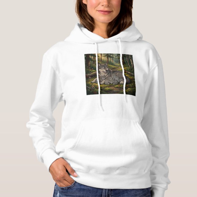 Wolf Mutter und Welpen   Hoodie (Vorderseite)