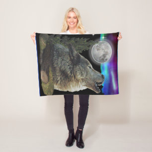 Wolf nachts fleecedecke