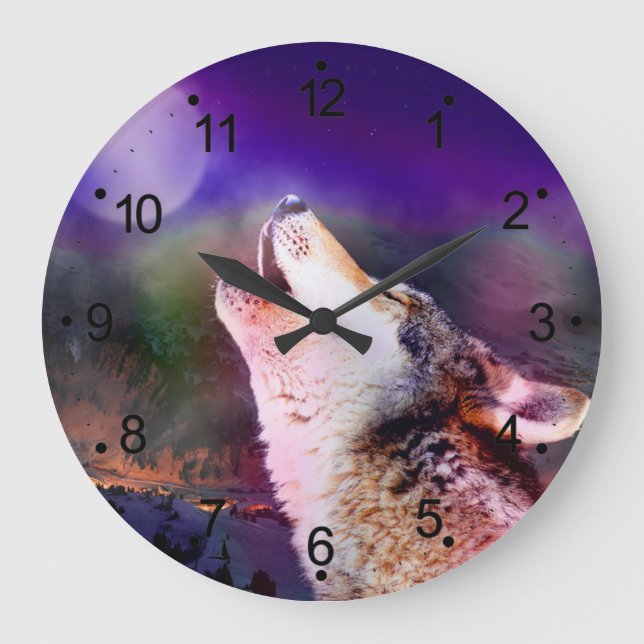 Wolf nachts große wanduhr (Vorderseite)