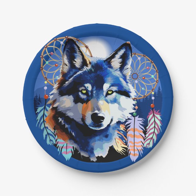 Wolf Native Animal Spirit Pappteller (Vorderseite)