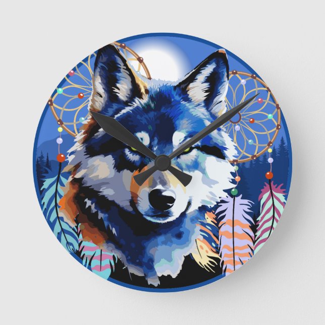 Wolf Native Animal Spirit Runde Wanduhr (Vorderseite)