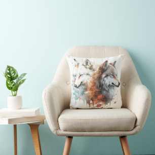 Wolf-Natur-Watercolor-Paar Kissen