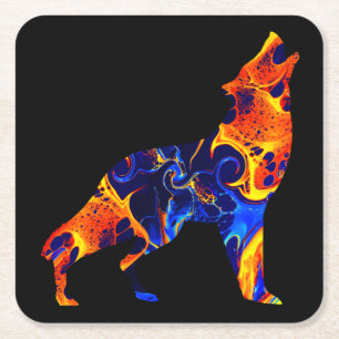 WOLF NEON-ABSTRACT-GEMÄLDE RECHTECKIGER PAPPUNTERSETZER