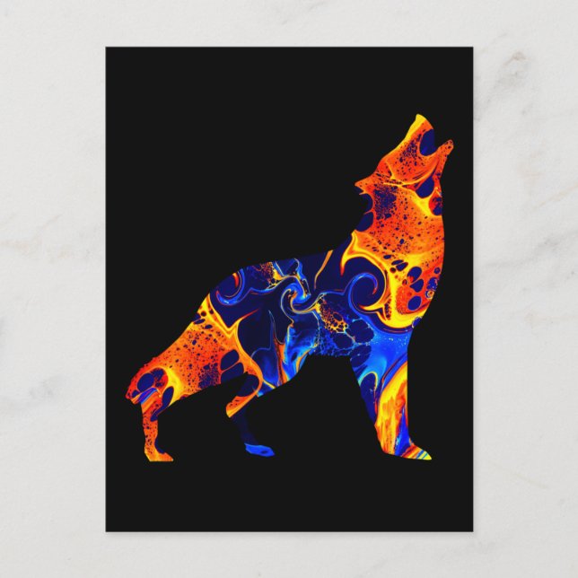 WOLF NEON ABSTRAKT PAINT POSTKARTE (Vorderseite)