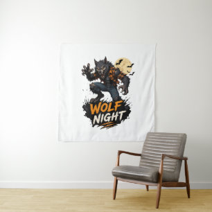 Wolf Night Halloween Grafik Wandteppich
