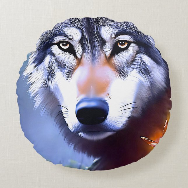 Wolf Öl färbt das Wesen der Schönheit, Rundes Kissen (Vorderseite)