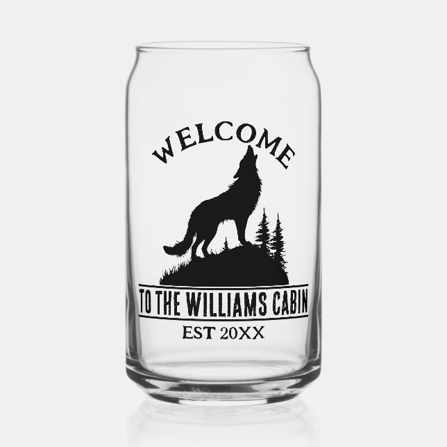 Wolf Outdoor Camp Personalisiert Familienname Dosenglas (Vorderseite)