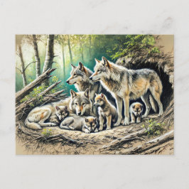 Wolf Pack at the Den with Pups Postkarte