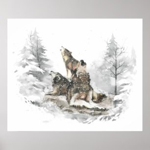 Wolf Pack Howling Winter Song Chorus Poster