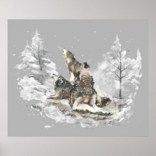 Wolf Pack Howling Winter Song Chorus Poster