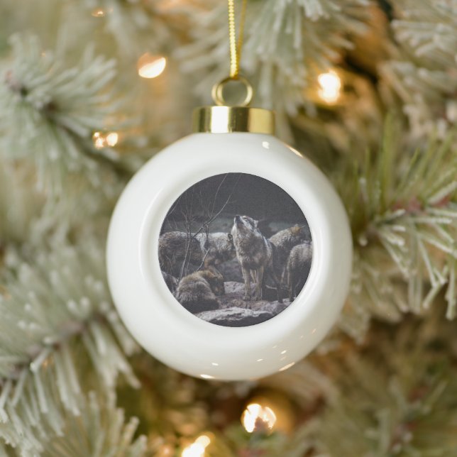 Wolf Pack Keramik Kugel-Ornament (Baum)