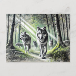 Wolf Pack Moving Through Green Forest Postkarte