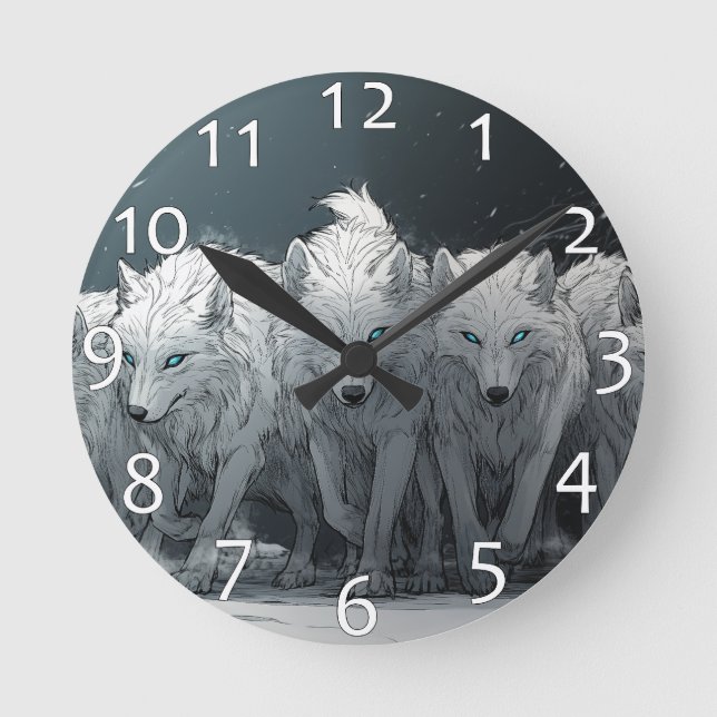 Wolf Pack Runde Wanduhr (Vorderseite)