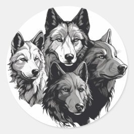 Wolf Pack Tribal Graphic Black and White Wolves Runder Aufkleber
