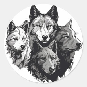 Wolf Pack Tribal Graphic Black and White Wolves Runder Aufkleber