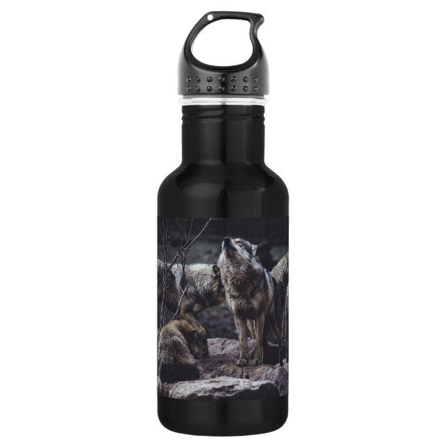 Wolf Pack Wasserflasche aus nicht rostendem Stahl (Vorderseite)