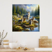 Wolf Pack Wolves Stream Nature Wildlife