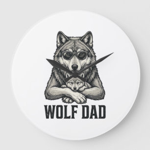 Wolf Papa Vintage Gravur Vektor T-Shirt Design_1 Große Wanduhr