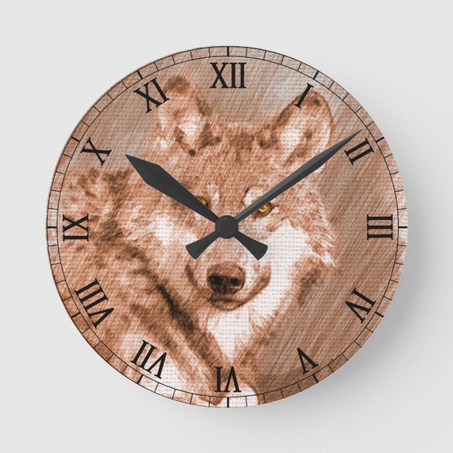 Wolf Pencil Sketch Runde Wanduhr (Vorderseite)