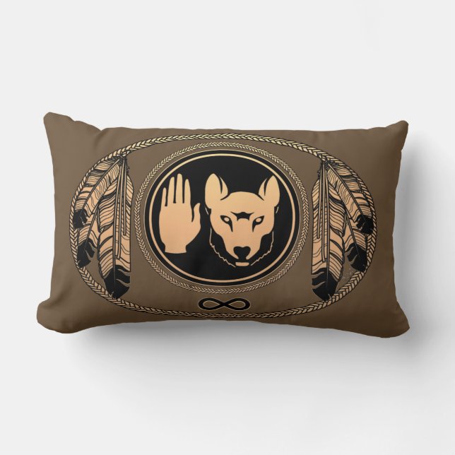 Wolf Pillow Native Art Wolf Flag Pillows Lendenkissen (Vorderseite)