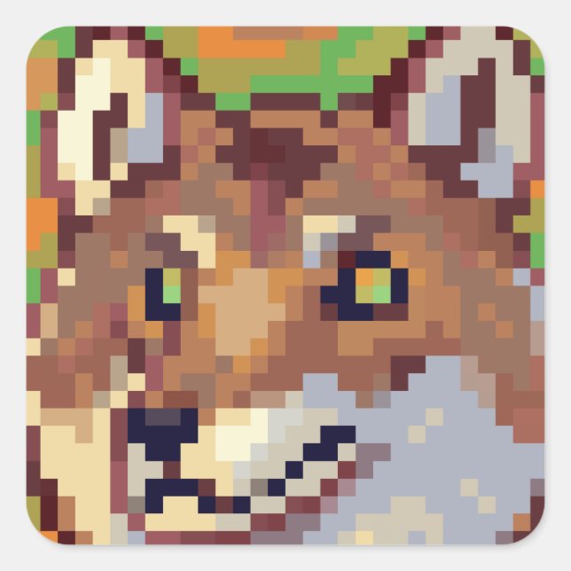 Wolf, Pixelart Pixel Art Quadratischer Aufkleber (Vorderseite)