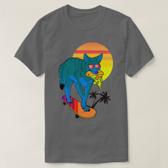 Wolf Pizza und Skateboarding T-Shirt (Design vorne)