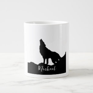 Wolf Pop Art Your Name Custom Schwarz-weiß Jumbo-Tasse