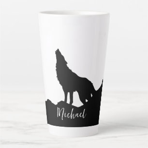 Wolf Pop Art Your Name Custom Schwarz-weiß Milchtasse