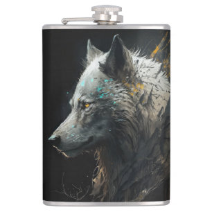 Wolf Portrait Animal Nature Dark Painting Flachmann