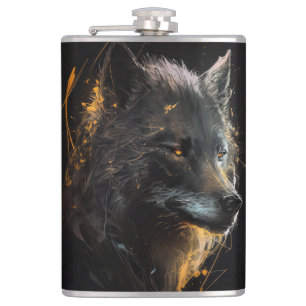 Wolf Portrait Animal Nature Dark Painting Flachmann