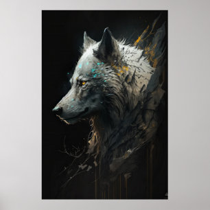 Wolf Portrait Animal Nature Dark Painting Poster
