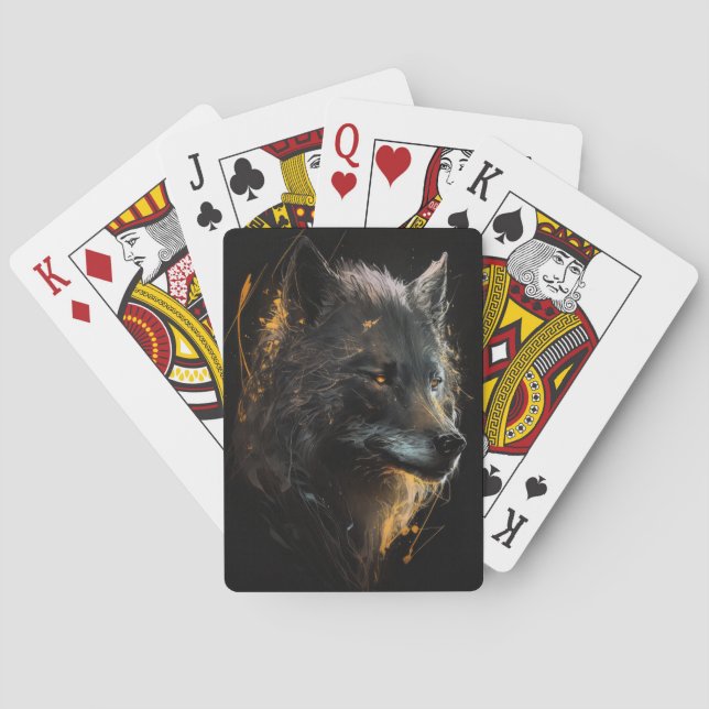 Wolf Portrait Animal Nature Dark Painting Spielkarten (Rückseite)