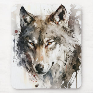 Wolf Portrait Animal Painting Wildlife Forest Mousepad