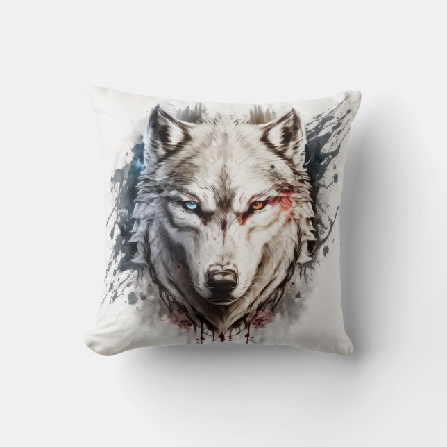 Wolf Portrait Animal Painting Wildlife Outdoor Kissen (Vorderseite)