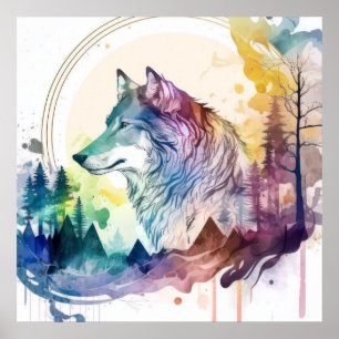 Wolf Portrait Animal Painting Wildlife Outdoor Poster