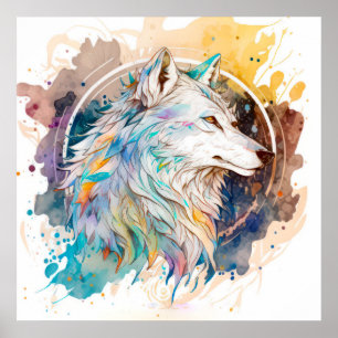 Wolf Portrait Animal Painting Wildlife Outdoor Poster