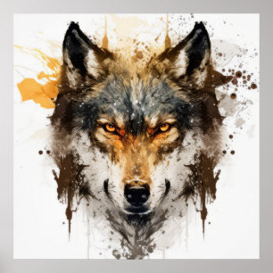 Wolf Portrait Animal Painting Wildlife Outdoor Poster