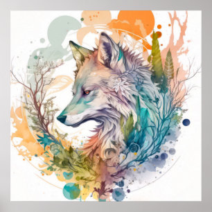 Wolf Portrait Animal Painting Wildlife Outdoor Poster