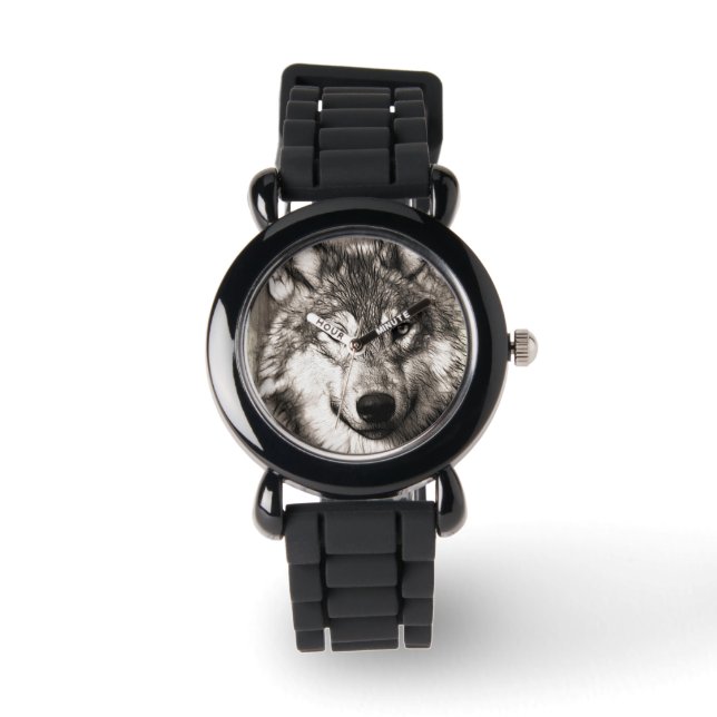 Wolf-Portrait Armbanduhr (Vorderseite)
