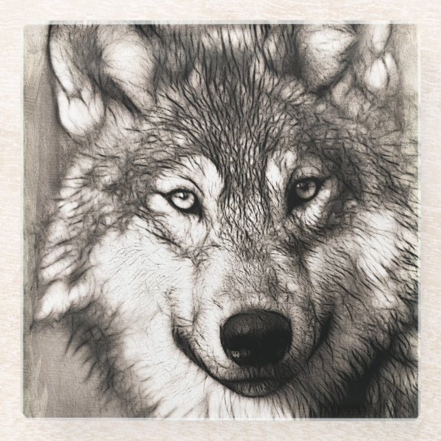Wolf-Portrait Glasuntersetzer (Vorderseite)