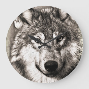 Wolf-Portrait Große Wanduhr